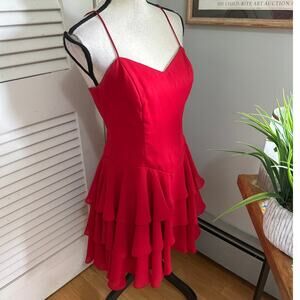 Vintage Late Edition Dress 8 Red Strappy Tiered Ruffle Y2K Coquette Party Girl